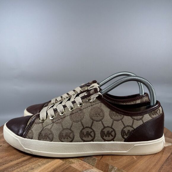 Michael Michael Kors City Sneakers Signature Print Brown Sz 8 - Picture 3 of 8